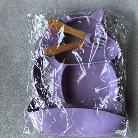 Fox Feeding Set ~ Bib, Dish, Fork & Spoon ~ Purple ~ Brand New! - Picture 11 of 12